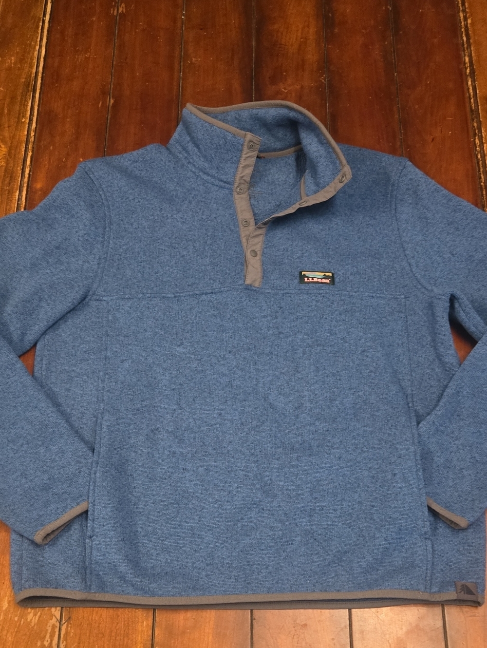 L.L. Bean Blue Heather Snap-T Pullover with Gray Trim